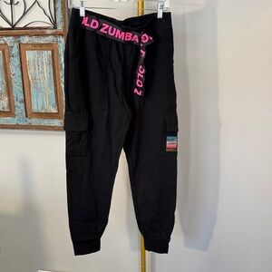 Zumba Fitness Black Jogger Cargo Pants with Pink Logo Drawstring EUC M